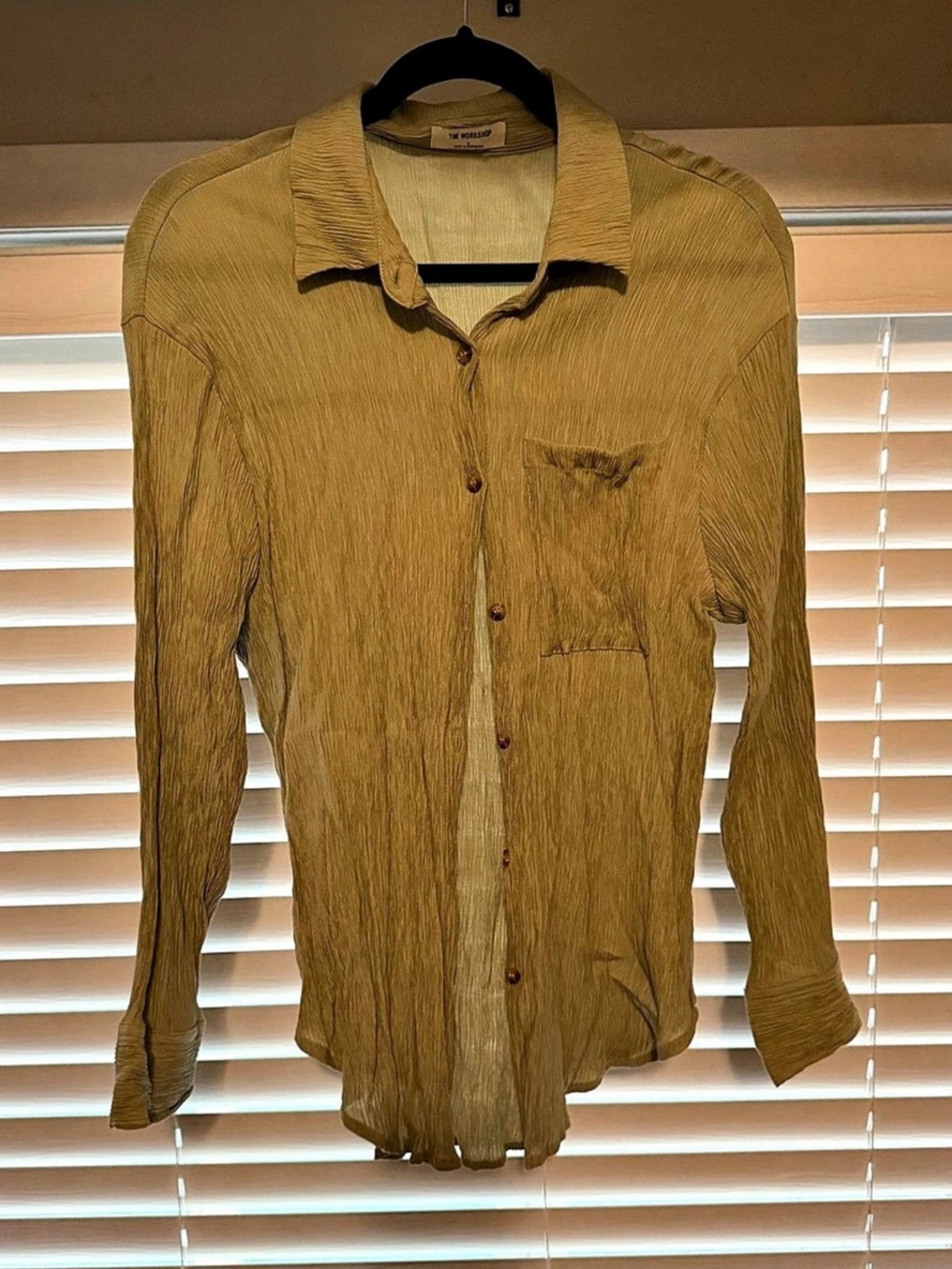 The Workshop Pleated Button Down Shirt in Creamy green Like New